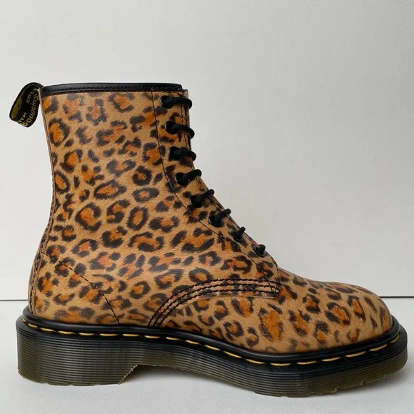 Vintage Dr. Martens 1460 England Leopard Animal Print Brown Black MIE Boots UK 4